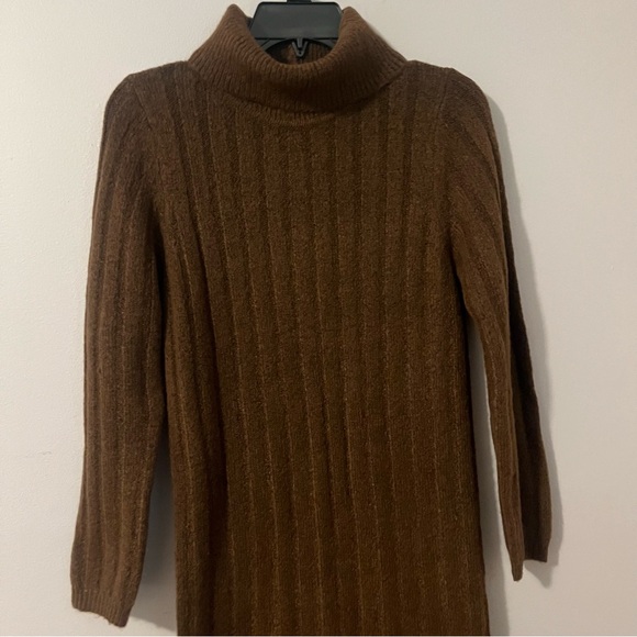 Asos Designs Brown Sweater Dress Turtle Neck Long Sleeve Knit Slit PT US 4 EU 36 - Picture 5 of 9